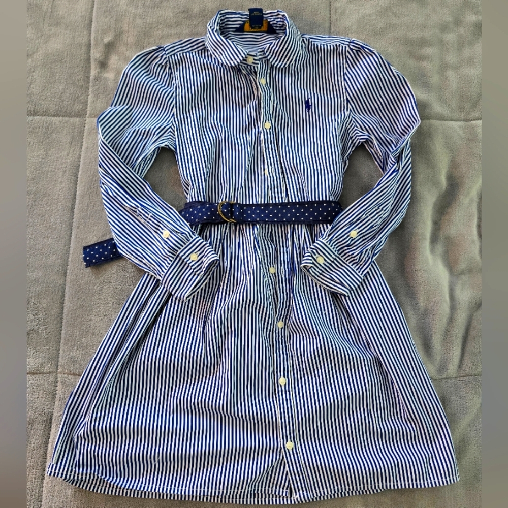 Ralph Lauren Girls Striped Blue and White Shirt Dress
